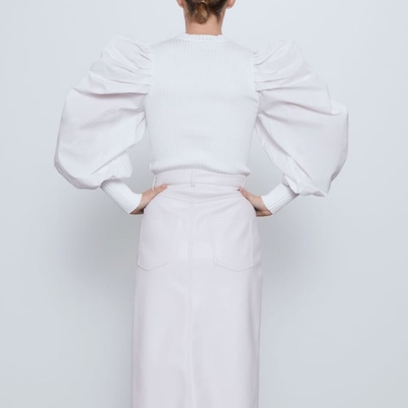 Zara white knit top with balloon shoulders - Picture 6 of 7
